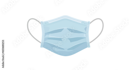 A simple illustration of a a blue surgical face mask, a concept of public health, hygiene, and protection from airborne particles.