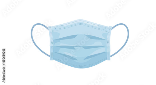 Vector illustration of a blue medical surgical face mask for protection against viruses. Hygiene and healthcare concept icon isolated on a white background.