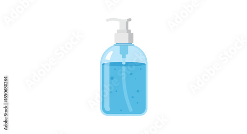 Blue hand sanitizer gel in a clear pump bottle. Vector illustration icon for health, hygiene, and disease prevention, isolated on a white background.