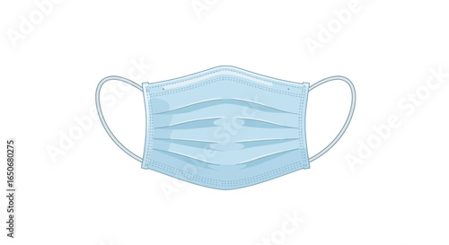 Blue surgical face mask illustration for virus protection and disease prevention. Medical safety equipment concept isolated on white background.