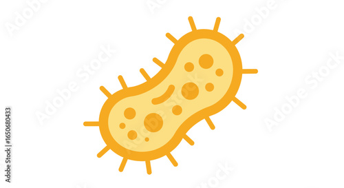 Illustration of a microscopic bacterium in orange and yellow colors, representing disease and biology.
