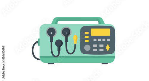 Vector illustration of a portable physiotherapy electrotherapy machine for medical treatment and muscle stimulation, isolated on a white background.