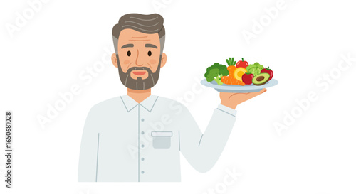 Healthy Lifestyle A Man Holding a Plate of Fresh Vegetables