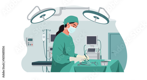 Medical Professional Performing Surgery in a Modern Operating Room with Advanced Equipment