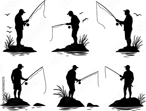 silhouette of a fisherman set with fishing rod, fishing, fisherman, fish, water, sea, rod, silhouette, sunset, beach, sport, ocean, lake, leisure, boy, people, angler, fisher, sky, hobby, river, natur