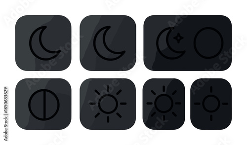 Dark Mode Icons. Outline icon set of dark mode gradients: muted black, soft gray, night overlay, dark fade,