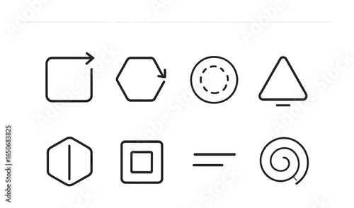 Geometric Motion Icons. Outline icon set of geometric motion shapes: rotating square, spinning hexagon,