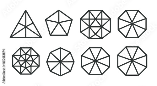 Polygon Icon Set. Outline icon set of polygon patterns: triangle, pentagon, hexagon, octagon, dodecagon,