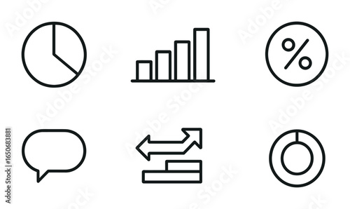 Modern Infographic Icons. Outline icon set of flat design infographic elements: pie chart, bar graph, timeline