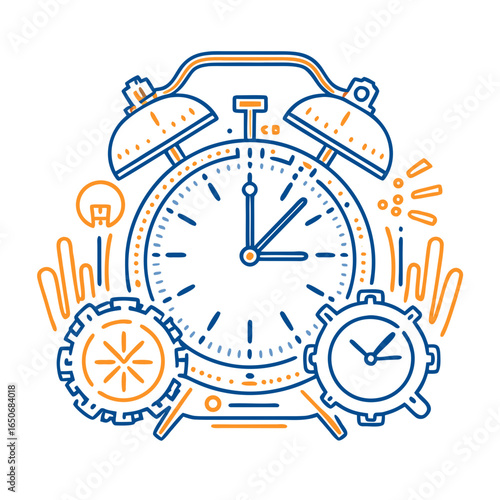 Alarm clock with gears and hands showing time