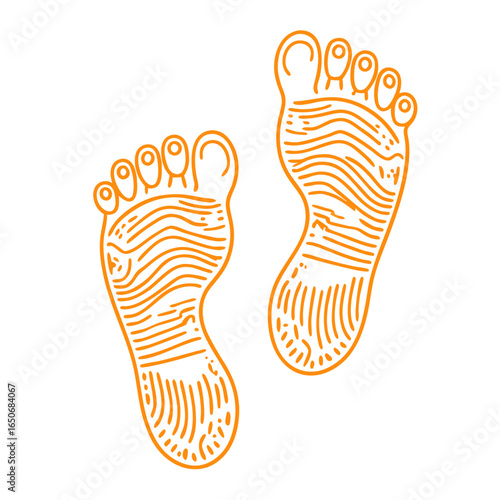Footprints in orange outline against a white background
