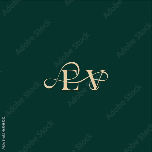 organic curve wedding EV elegant style with wavy line monogram initial logo design letter