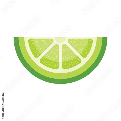 Slice of green lime flat vector illustration on white background