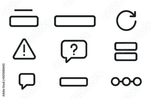 UI Form Element Icons. Outline icon set of UI form elements: label text, input box, submit button, reset icon,
