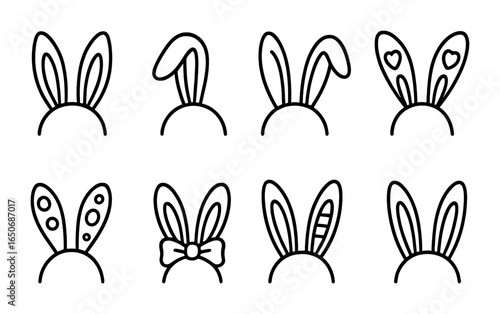 Bunny Ears Icons. Outline icon set of bunny ears variations: classic ears, floppy left, floppy right, upright