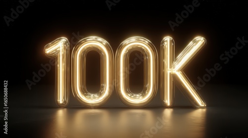 Glowing Golden Neon Number 100 K Symbol isolated on a transparent background 100k 1