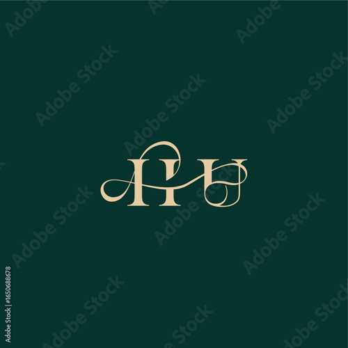 organic curve wedding monogram initial logo design letter elegant style with wavy line HU