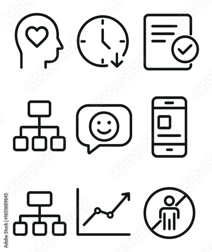 Modern UX and SEO Icons. Outline icon set of UX and SEO: user experience icon, dwell time, readability icon,