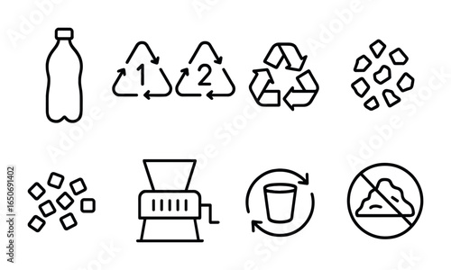 Plastic Recycling Icons. Outline icon set of plastic recycling: PET bottle, plastic resin codes, recycle
