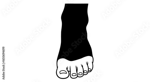 Illustration of a human foot with toes visible and the upper portion in solid black color fill style