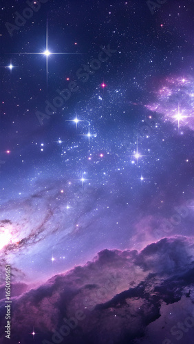 Deep space nebula with glowing stars and cosmic clouds in purple and blue hues full hd 4k stock image download