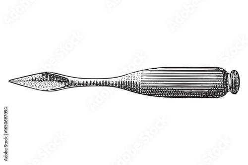 Awl engraving illustration. A sharp awl illustration, ideal for craft projects or leatherwork designs. Transparent background for easy integration.