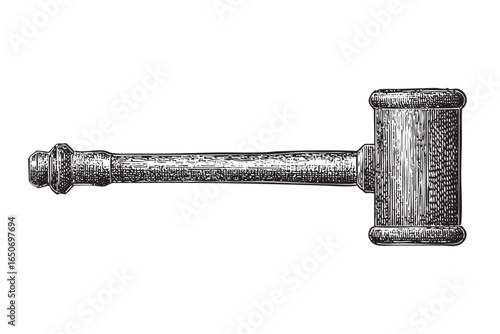 A gavel engraving illustration of justice. Includes judge, law, and transparent background. Great for legal or design projects.