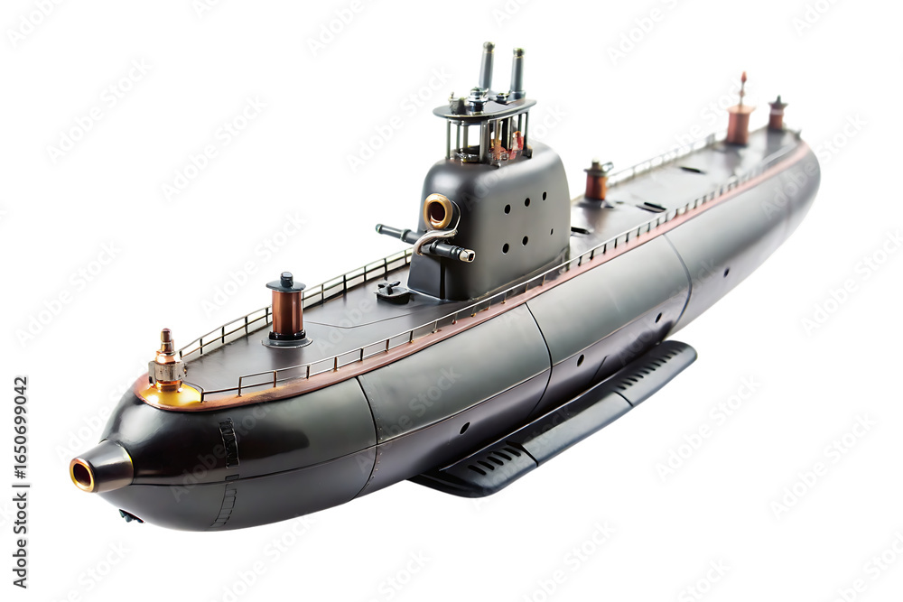 Fototapeta premium Miniature Submarine – Isolated on White Background – PNG – GENERATIVE AI