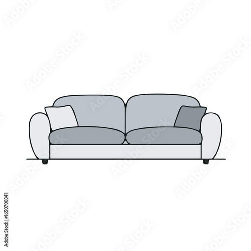 Vector illustration of a modern two-tone sofa with decorative pillows, representing comfortable living spaces and contemporary furniture