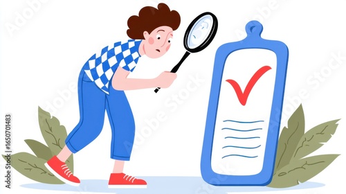 Investigation of checklists by curious individual home office illustration digital art close-up attention to detail