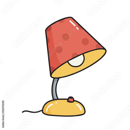Red Polka Dot Table Lamp Lighting Home Decor Furniture Cartoon Vector Icon Illustration. Interiors Objects Icon Concept Isolated Premium Vector. Flat Cartoon Style