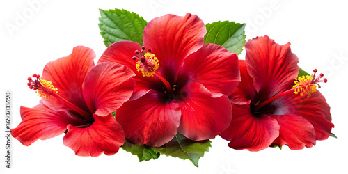 Tropical Red Hibiscus Flowers – Isolated on White Background – PNG – GENERATIVE AI