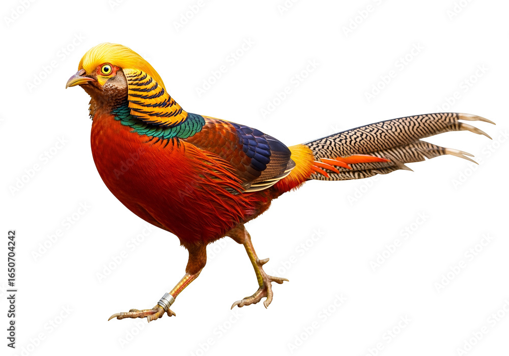 Fototapeta premium Colorful exotic bird with vibrant plumage and detailed feathers on black background