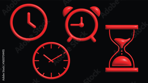 Red Clock and Hourglass Icons on Black Background