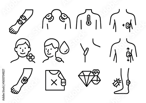 Wearable Microrobot Icons. Outline icon set of wearable microrobots: sleeve massage bots, shoulder relaxing