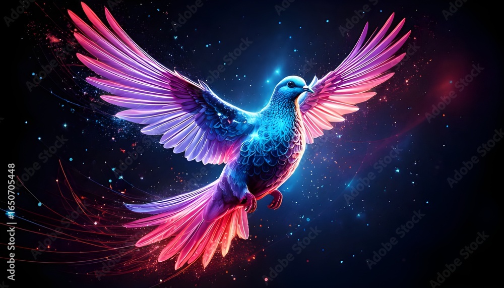 Obraz premium Graceful dove in flight glowing gradient