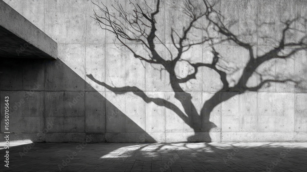 Obraz premium Modern Public Art Abstract Composition with Tree Shadow on Wall