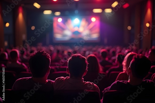 Audience Watching Show in Darkened Theater with Bright Stage Lighting