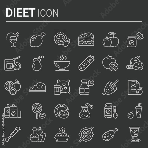 Essential Line Icons for Healthy Eating Habits, Diet Planning, Nutritional Food Preparation, and Wellness Lifestyle Management, Versatile Graphic Set