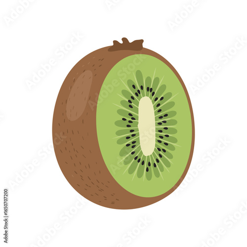 Kiwi Fruit Half Cut Showing Green Flesh Cartoon Vector Icon Illustration. Exotic Tropical Fruit Object Icon Concept Isolated Premium Vector. Flat Cartoon Style