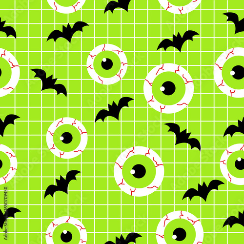 Bright Neon Halloween Seamless Pattern, Retro Halloween Background
