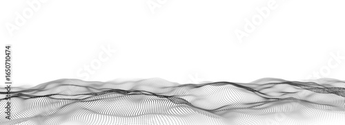 Light cyberspace in digital background. Vector abstract technology white wave with motion dots. Connection big data. Futuristic wireframe texture. Analysis a network connection.