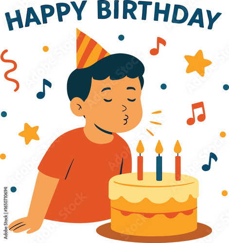 Child blowing out birthday candles Illustration
