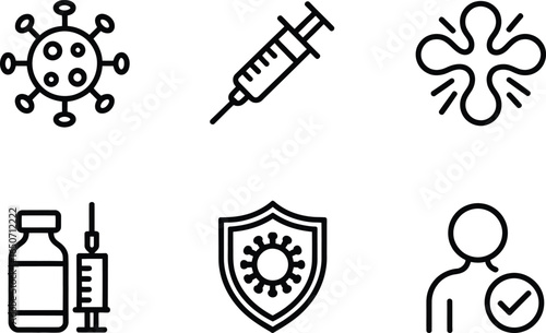 Black Outline Coronavirus Virus Icons Set on White Transparent Background