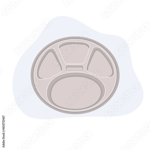school lunch tray empty round stainless tray with food compartments cartoon style
