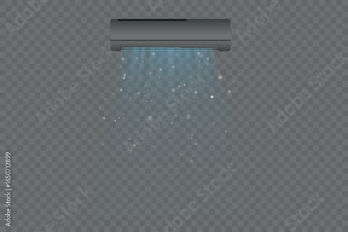 Abstract light blowing effect from air conditioner, air purifier or humidifier. Air conditioner with cold wind effect. Wind Wave Effect. Realistic movement of a thin stream of water