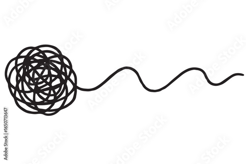 tangled line unraveling, abstract journey, transformation process, creative thoughts, mental clarity, winding line psychotherapy medical icons