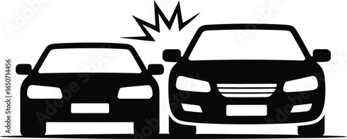Collision Black Car Frontal Iconographic Auto Accident Clipart Isolated Design