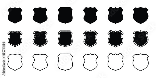 Collection of shield icon vector on white background. security badge, police badge sign vector. heraldic badge symbol