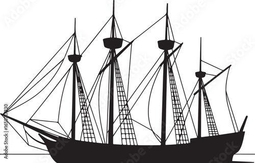 Majestic tall ship sails across blue sea towards horizon